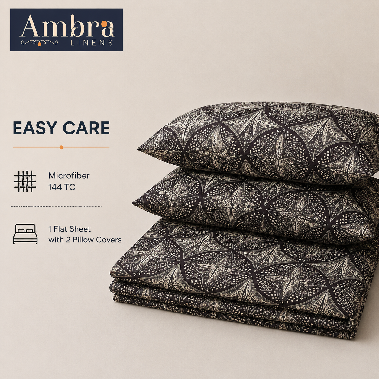 Microfiber Cream & Blue Floral Bedsheet Set for Double (Queen) Bed – Soft, Wrinkle-Free & Long-Lasting