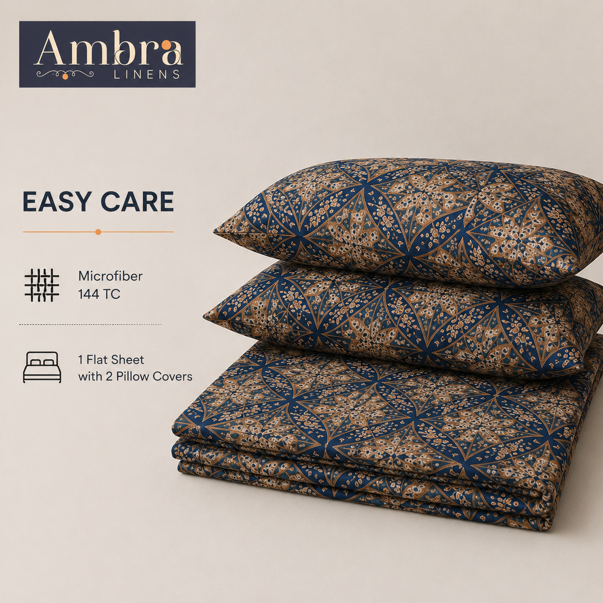 Microfiber Navy Blue Floral Bedsheet Set for Double (Queen) Bed – Soft, Wrinkle-Free & Long-Lasting