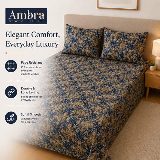 Microfiber Navy Blue Floral Bedsheet Set for Double (Queen) Bed – Soft, Wrinkle-Free & Long-Lasting
