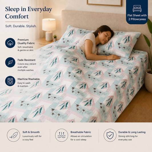 Microfiber Green Floral Bedsheet Set for Double (Queen) Bed – Soft, Wrinkle-Free & Long-Lasting