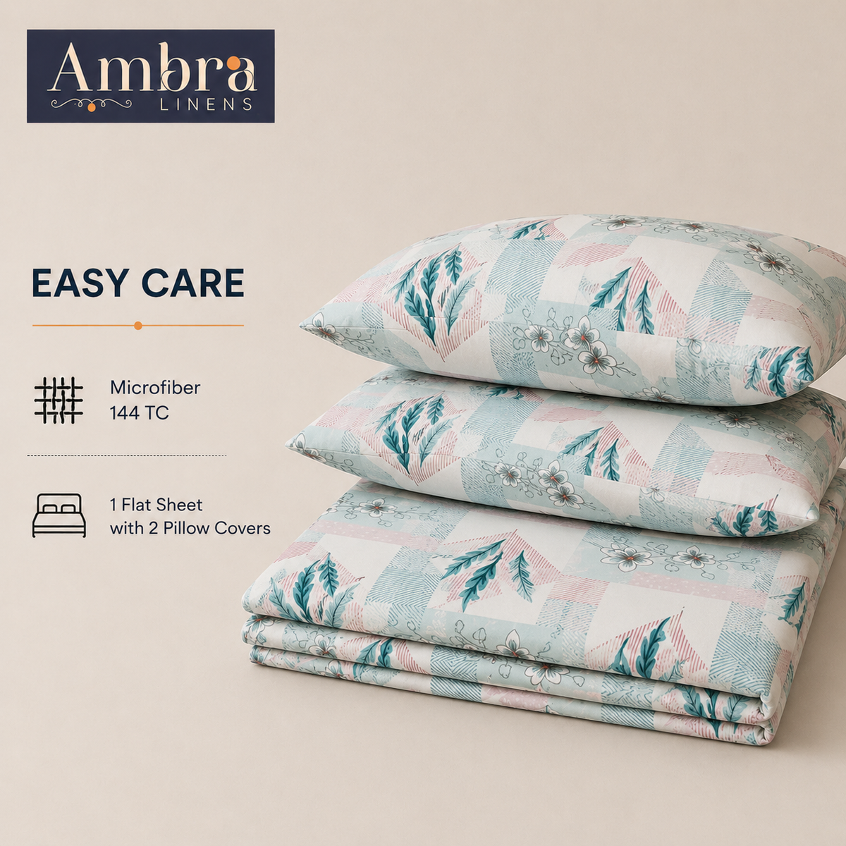 Microfiber Green Floral Bedsheet Set for Double (Queen) Bed – Soft, Wrinkle-Free & Long-Lasting