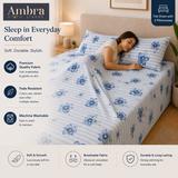 Microfiber Blue Floral Bedsheet Set for Double (Queen) Bed – Soft, Wrinkle-Free & Long-Lasting