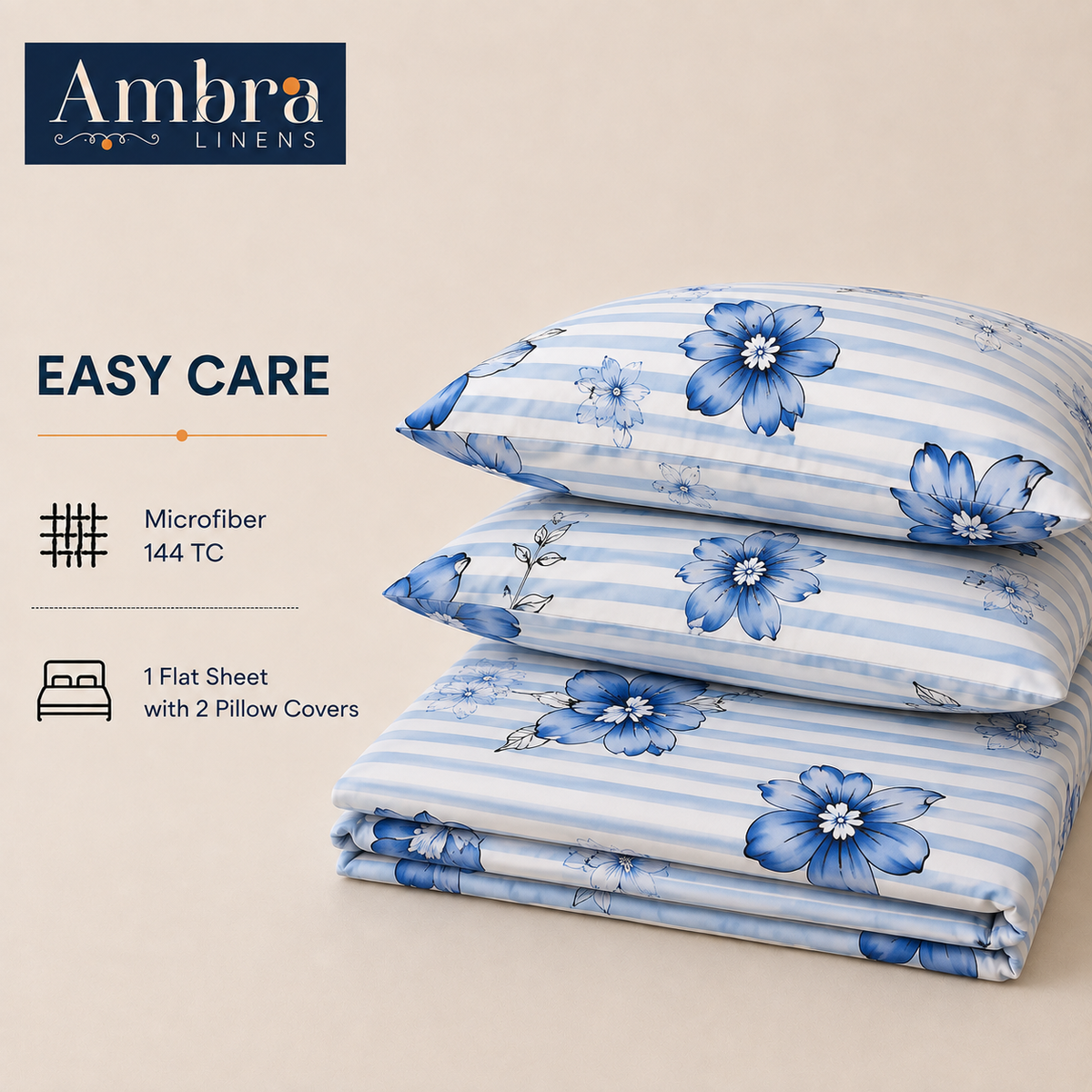 Microfiber Blue Floral Bedsheet Set for Double (Queen) Bed – Soft, Wrinkle-Free & Long-Lasting