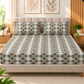 Cotton 300 TC Sateen Sage Green and White Colour Bedsheet Set for King Size – Soft, Durable & Long-Lasting
