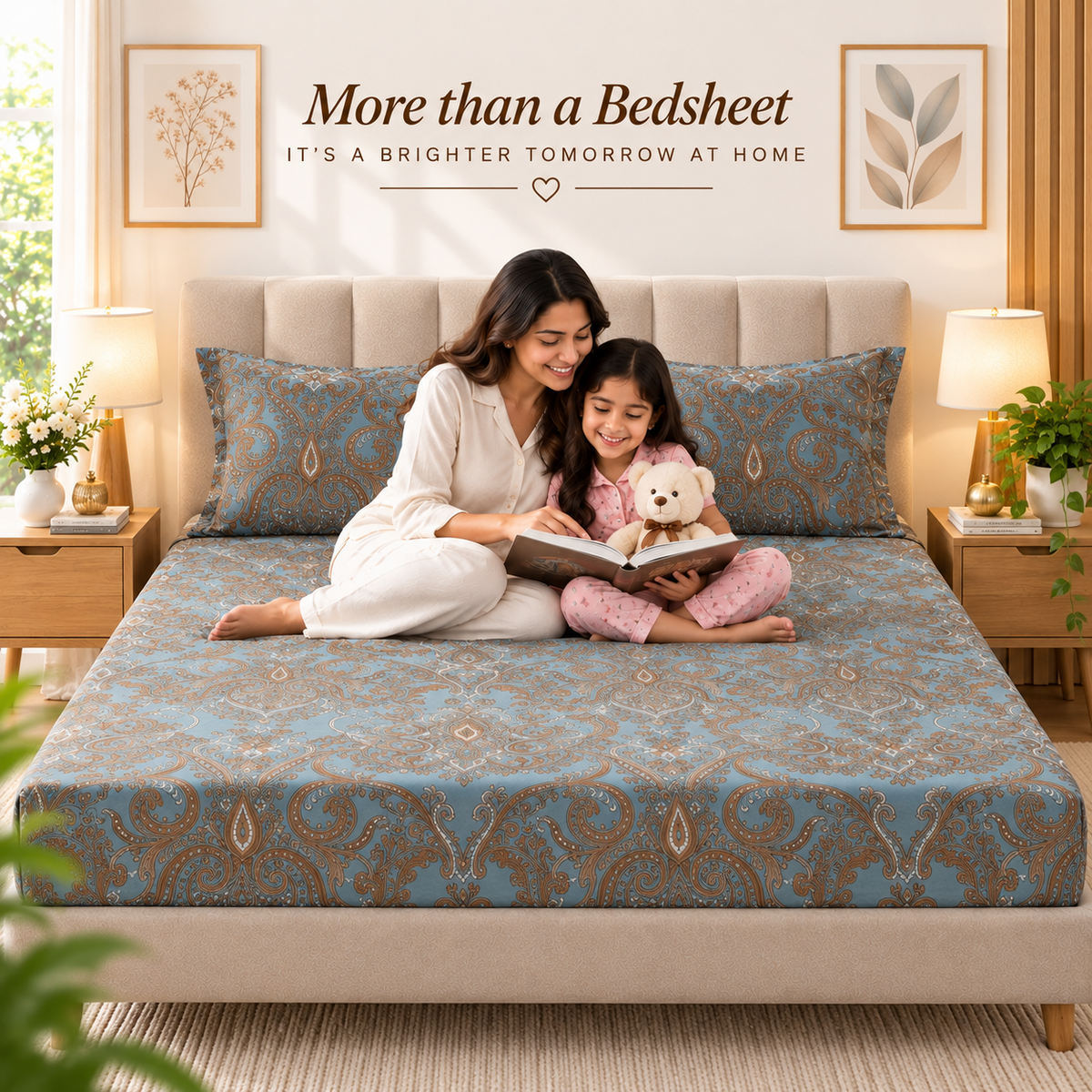 Cotton 300 TC Sateen Dusty Blue Colour Bedsheet Set for King Size – Soft, Durable & Long-Lasting