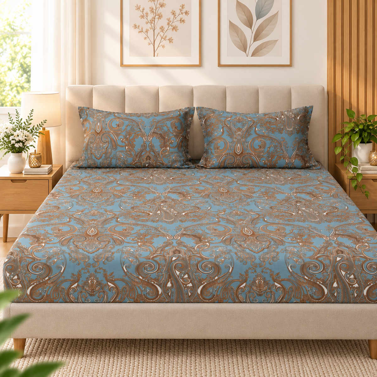 Cotton 300 TC Sateen Dusty Blue Colour Bedsheet Set for King Size – Soft, Durable & Long-Lasting