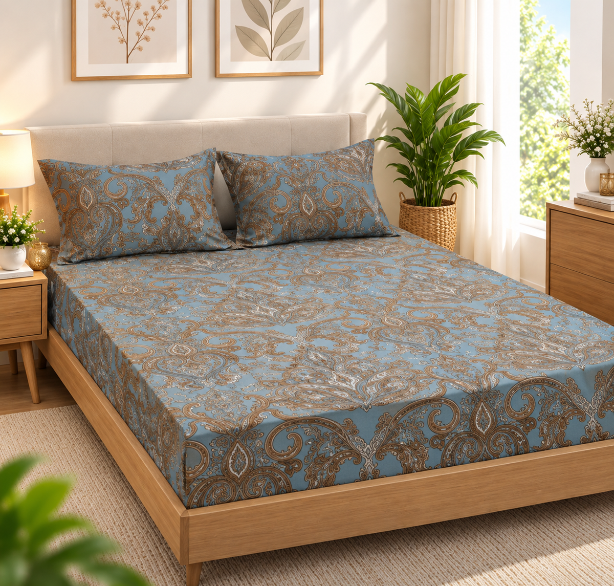 Cotton 300 TC Sateen Dusty Blue Colour Bedsheet Set for King Size – Soft, Durable & Long-Lasting