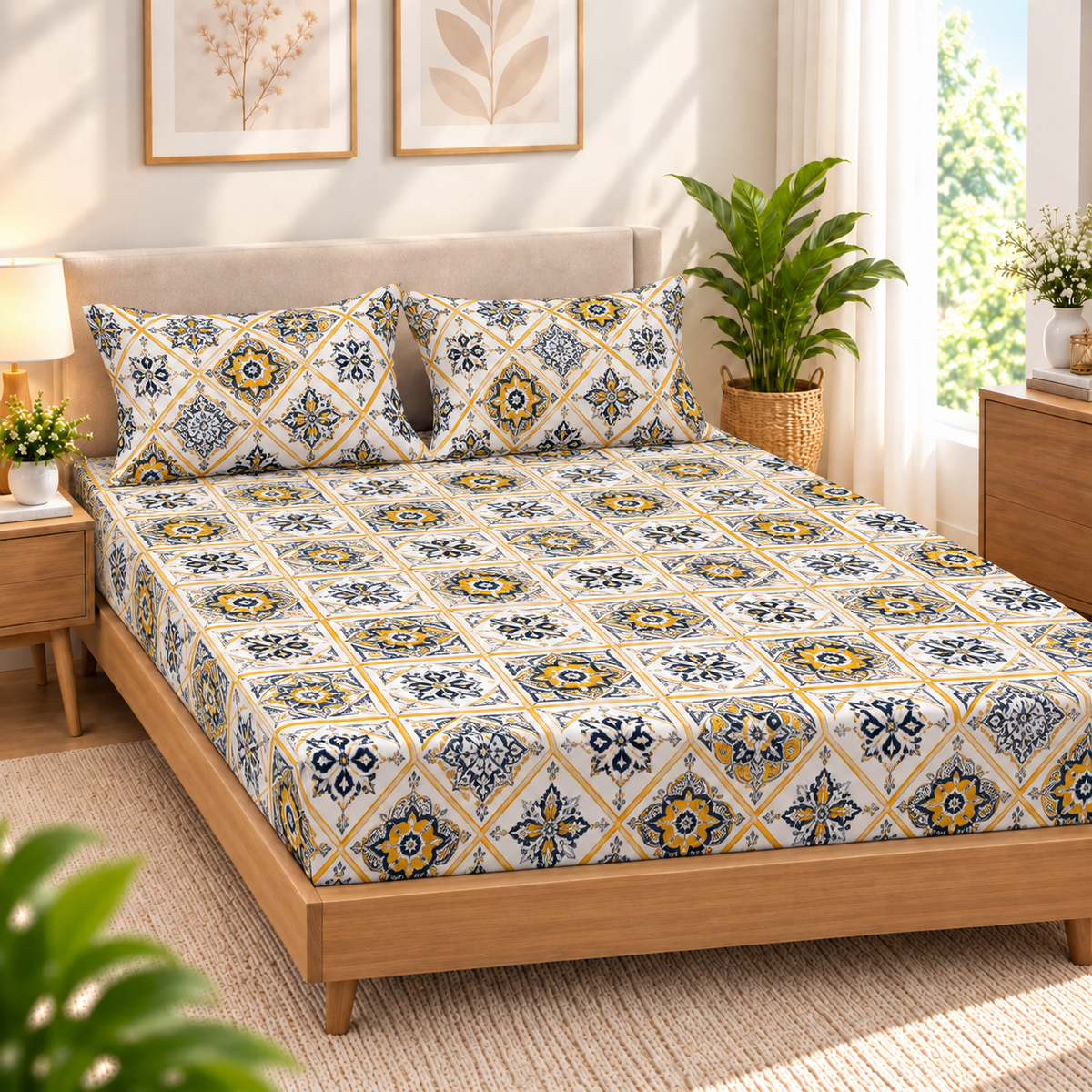 Cotton 300 TC Sateen Ivory Colour Bedsheet Set for King Size – Soft, Durable & Long-Lasting