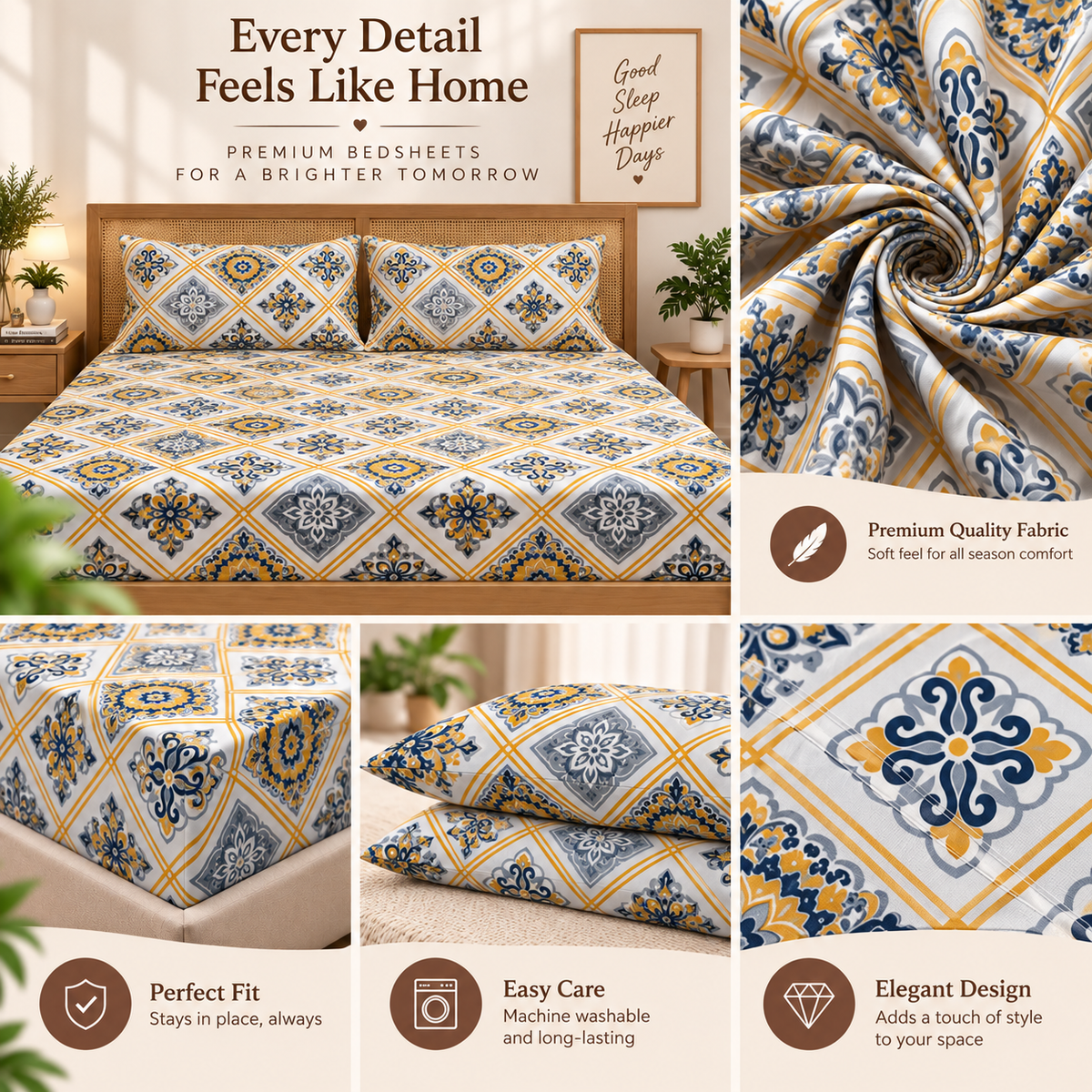 Cotton 300 TC Sateen Ivory Colour Bedsheet Set for King Size – Soft, Durable & Long-Lasting