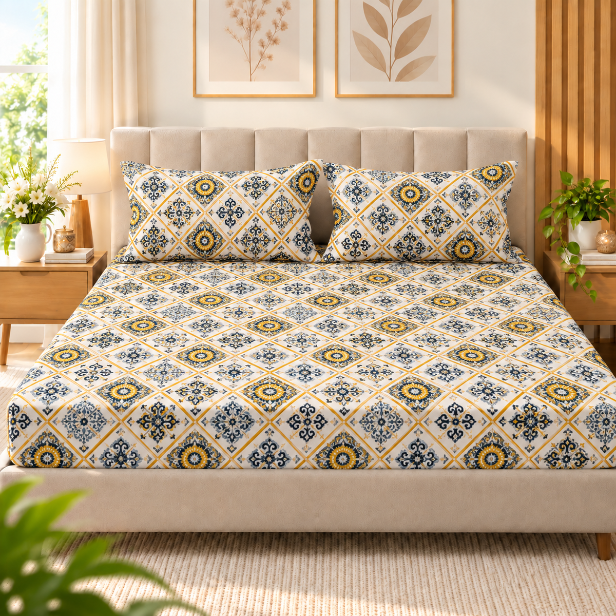 Cotton 300 TC Sateen Ivory Colour Bedsheet Set for King Size – Soft, Durable & Long-Lasting