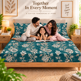 Cotton 300 TC Sateen Teal Blue Colour Bedsheet Set for King Size – Soft, Durable & Long-Lasting