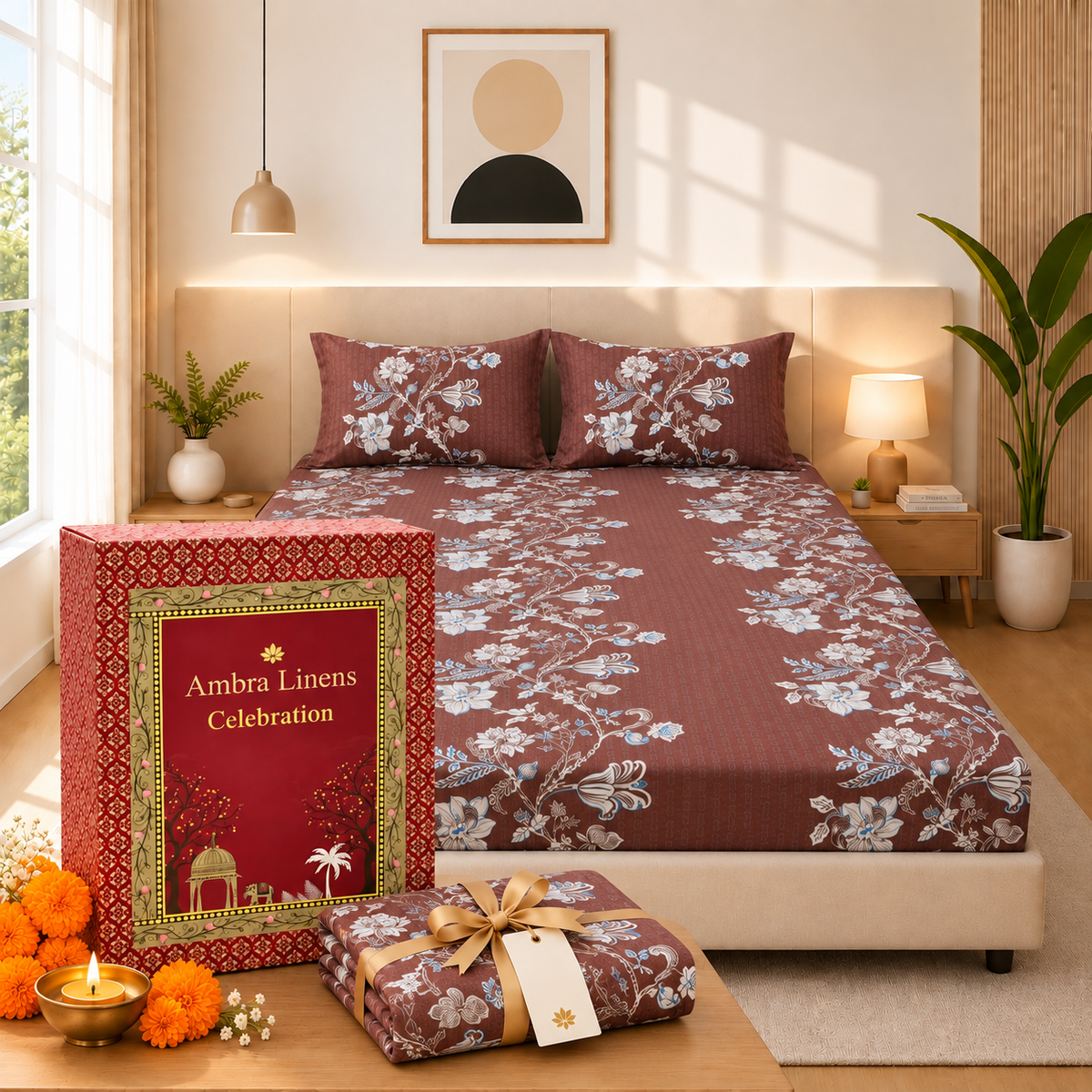 Cotton 300 TC Sateen Brown Colour Bedsheet Set for King Size – Soft, Durable & Long-Lasting