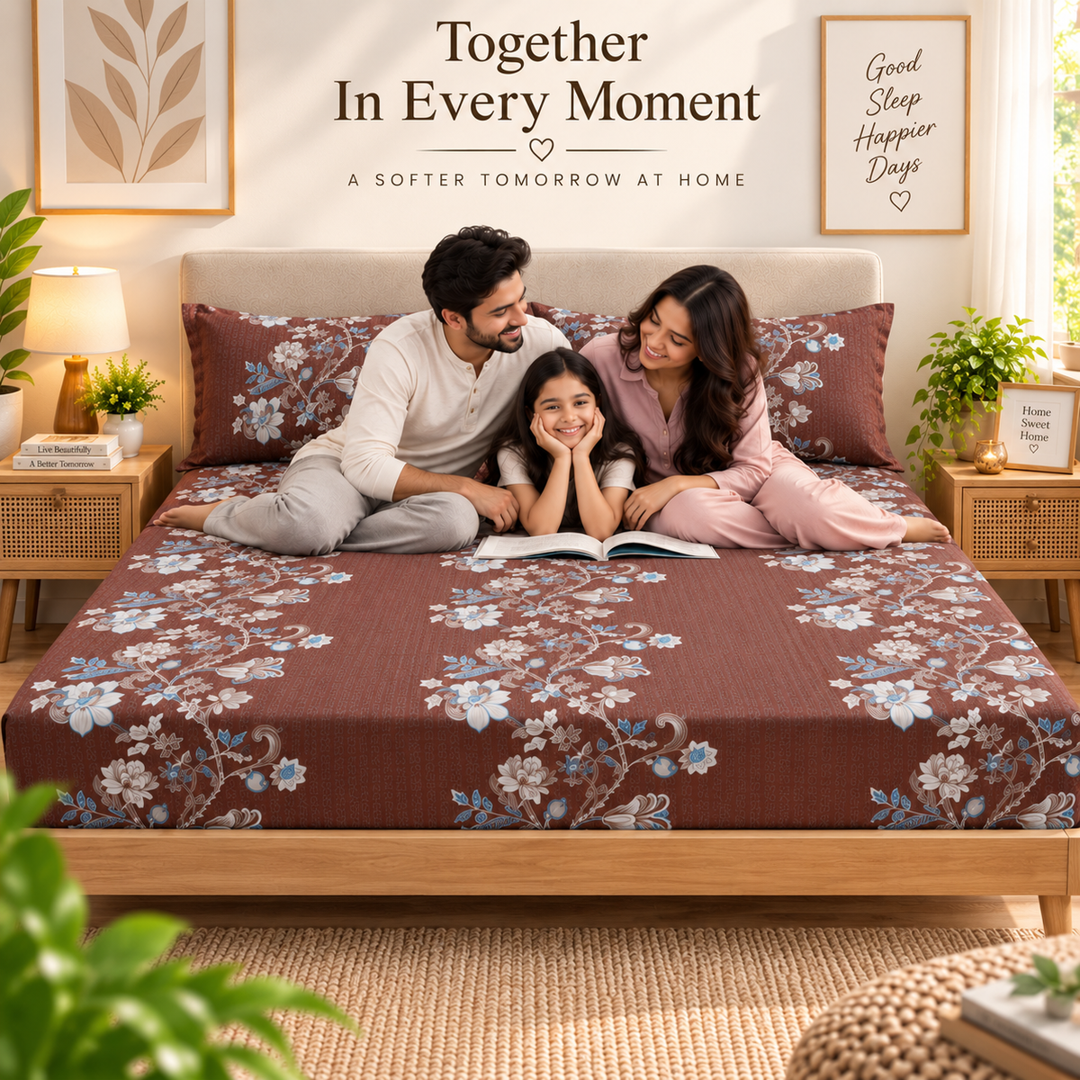 Cotton 300 TC Sateen Brown Colour Bedsheet Set for King Size – Soft, Durable & Long-Lasting