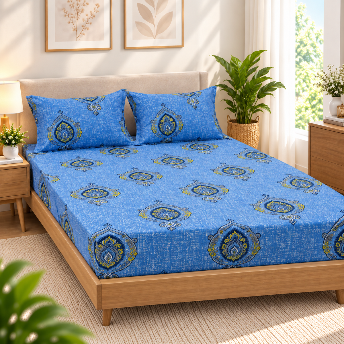 Cotton 300 TC Sateen Blue Colour Bedsheet Set for King Size – Soft, Durable & Long-Lasting