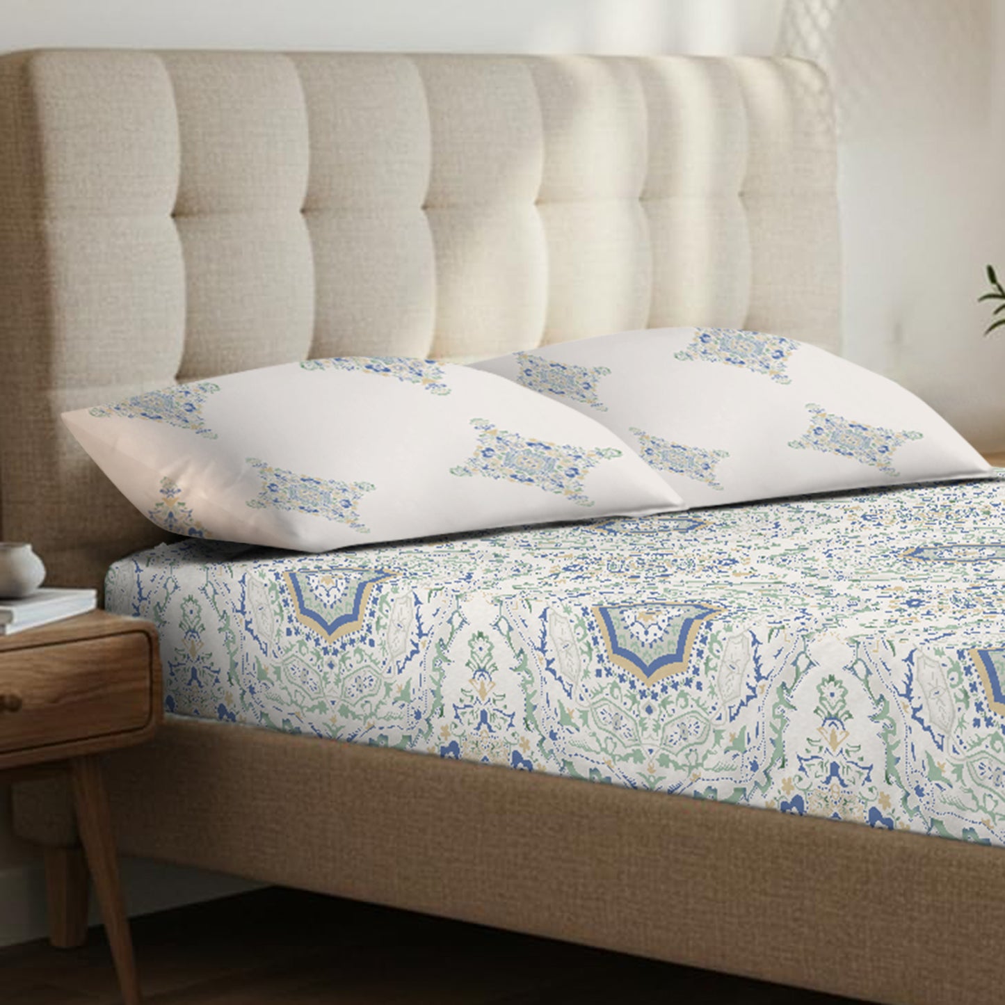 Heritage Mandala Blue Cotton Bedsheet with Pillow Cover (King Size)