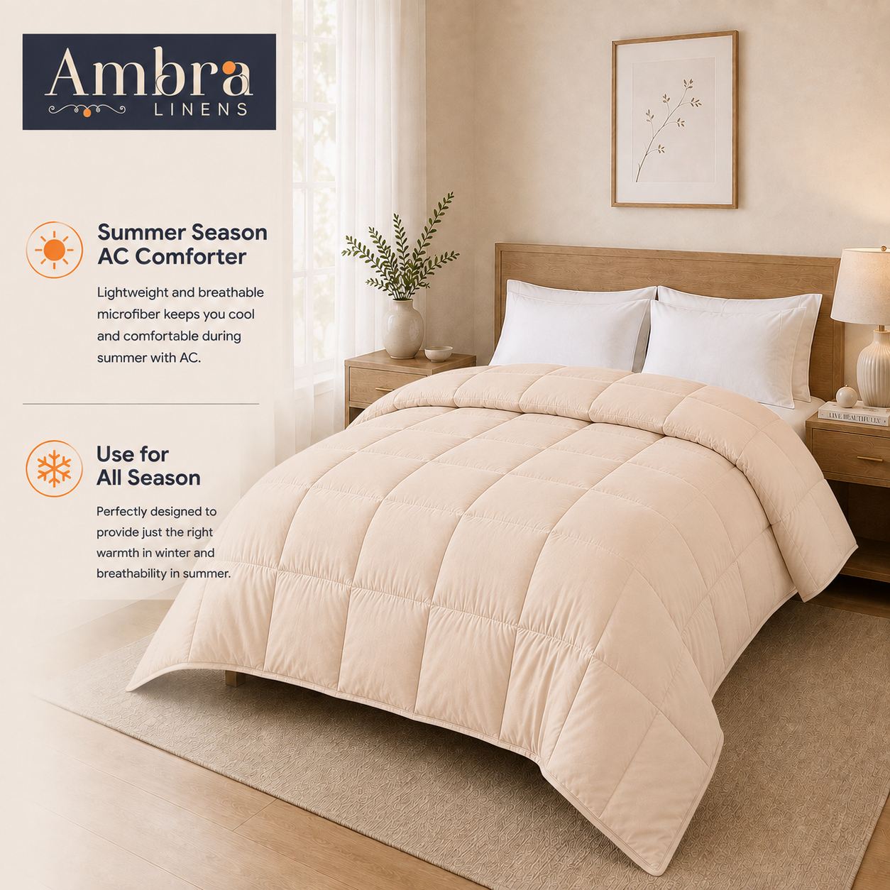 Solid Baby Pink Microfiber Comforter – 220 GSM All-Season AC Comforter & Blanket