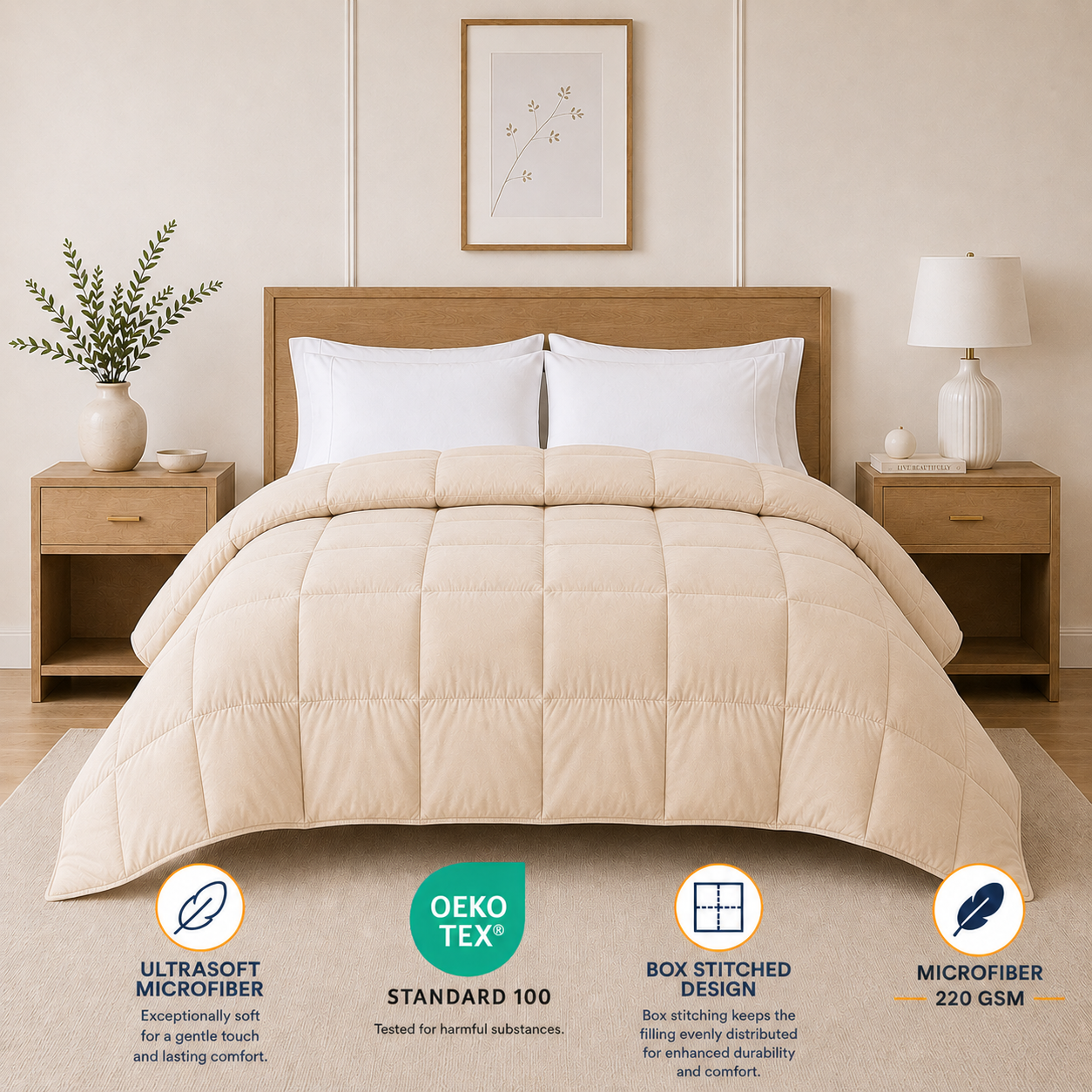 Solid Baby Pink Microfiber Comforter – 220 GSM All-Season AC Comforter & Blanket