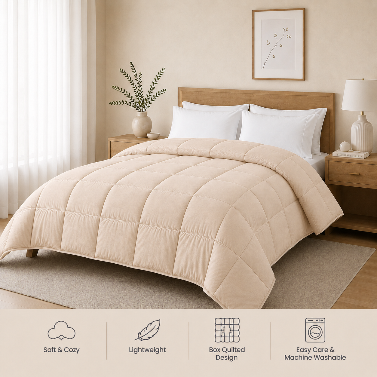 Solid Baby Pink Microfiber Comforter – 220 GSM All-Season AC Comforter & Blanket