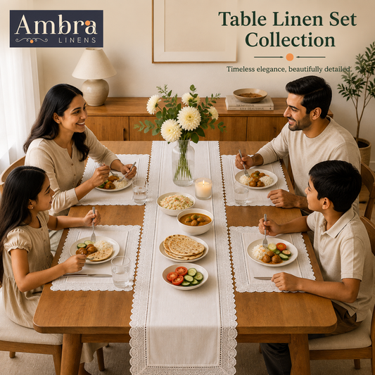White With Lace 7 Pc - 1 Lace Design Table Linen Set, 6 Placement, 6 Diner Napkins