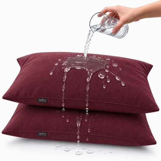 Terry Cotton Pillow Protector - Maroon Colour – Waterproof, Soft & Durable