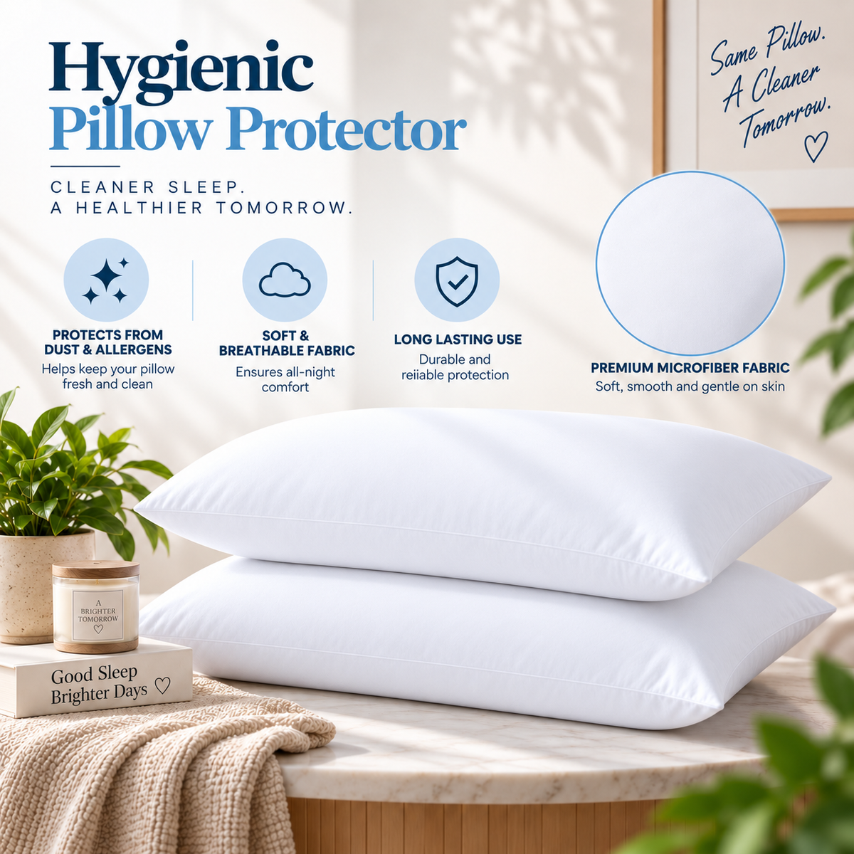 Terry Cotton Pillow Protector - White Colour – Waterproof, Soft & Durable