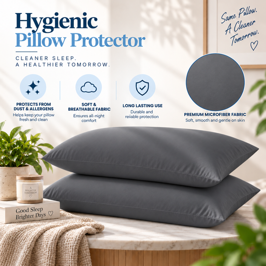 Terry Cotton Pillow Protector - Grey Colour – Waterproof, Soft & Durable
