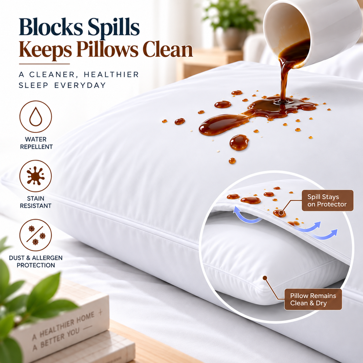 Terry Cotton Pillow Protector - White Colour – Waterproof, Soft & Durable