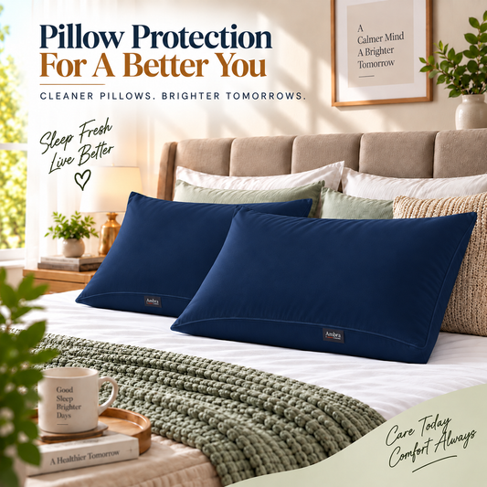 Terry Cotton Pillow Protector - Navy Blue Colour – Waterproof, Soft & Durable