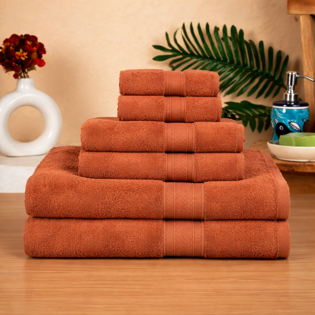 Premium 6 Piece Cotton Towel Set (Bath, Hand & Face)