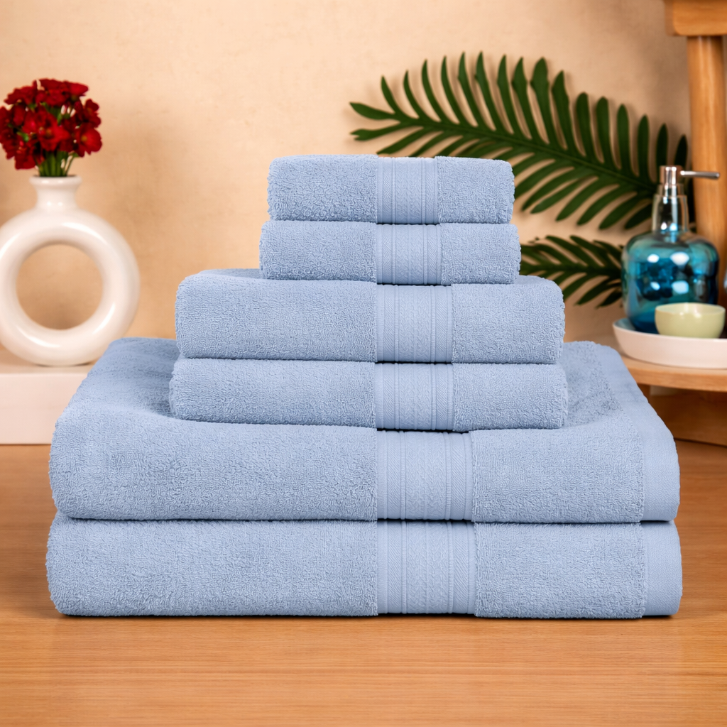 Premium 6 Piece Cotton Towel Set (Bath, Hand & Face)