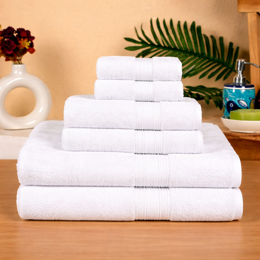 Premium 6 Piece Cotton Towel Set (Bath, Hand & Face)