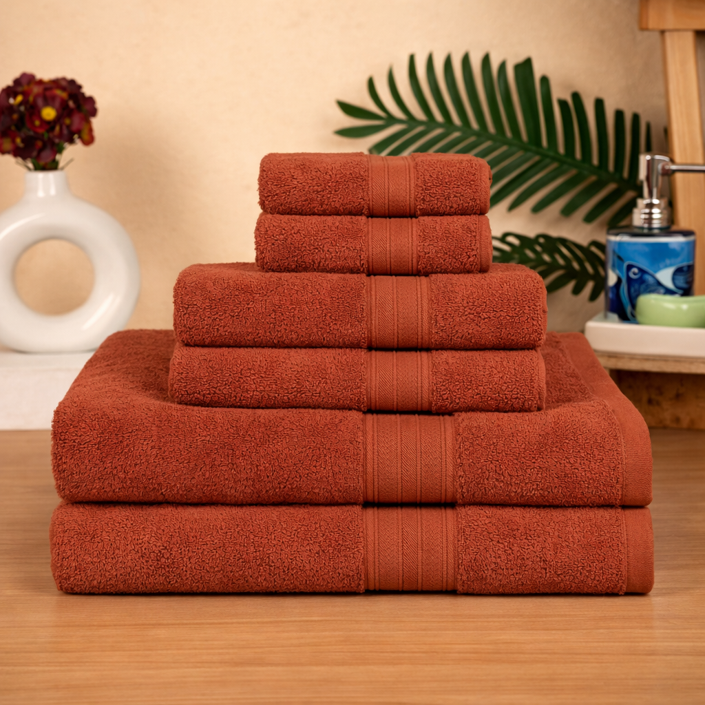 Premium 6 Piece Cotton Towel Set (Bath, Hand & Face)