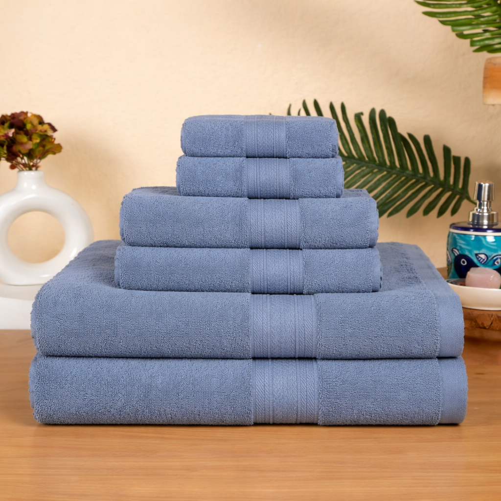 Premium 6 Piece Cotton Towel Set (Bath, Hand & Face)