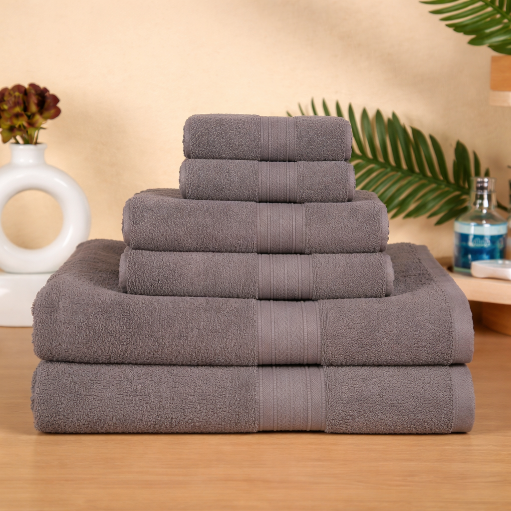 Premium 6 Piece Cotton Towel Set (Bath, Hand & Face)