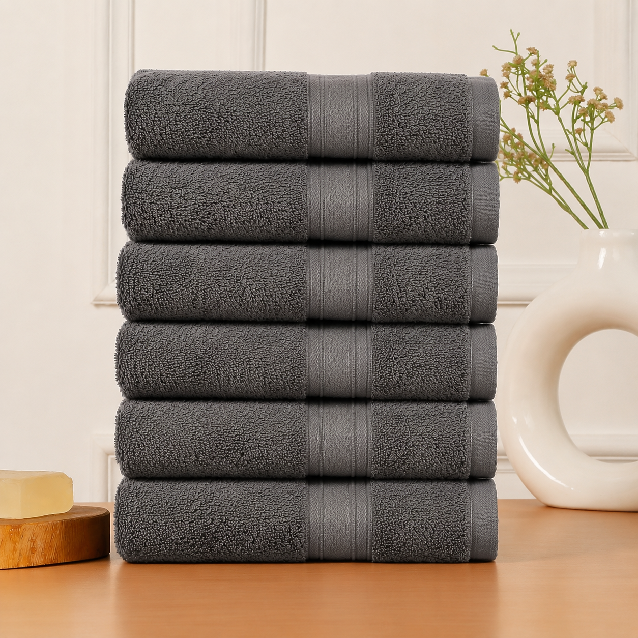 Premium 500 GSM 100% Cotton Dark Grey Colour Hand Towels