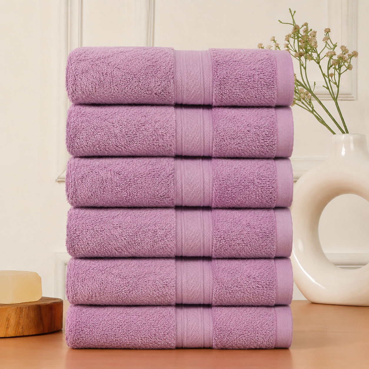 Premium 500 GSM 100% Cotton Lilac Colour Hand Towels
