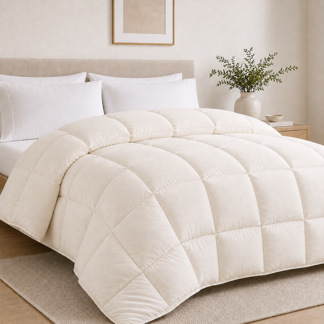 Solid Cream Microfiber Comforter – 220 GSM All-Season AC Comforter & Blanket