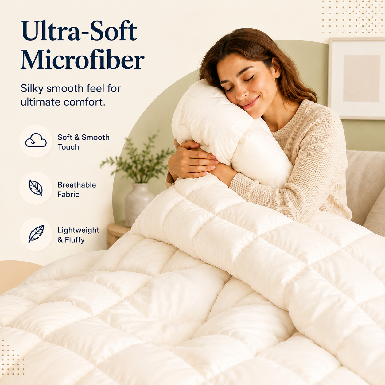 Solid Cream Microfiber Comforter – 300 GSM All-Season AC Comforter & Blanket