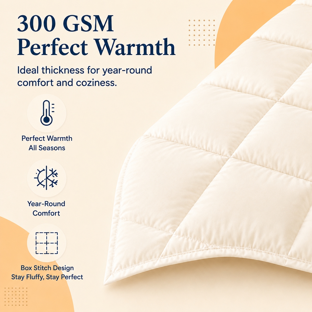Solid Cream Microfiber Comforter – 300 GSM All-Season AC Comforter & Blanket