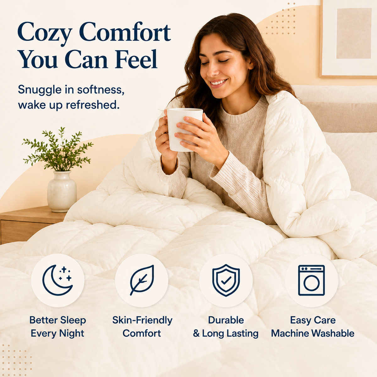Solid Cream Microfiber Comforter – 300 GSM All-Season AC Comforter & Blanket