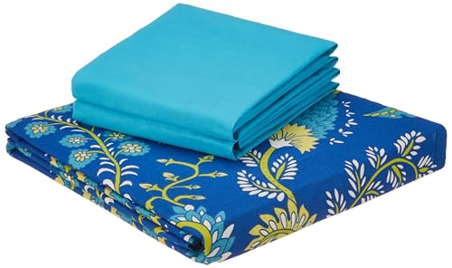 Blue Floral Printed Queen Flat Bedsheet with 2 Pillow Covers