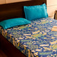 Blue Floral Printed Queen Flat Bedsheet with 2 Pillow Covers