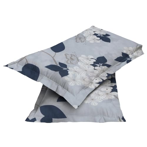 Grey Floral Printed Queen Flat Bedsheet with 2 Pillow Covers