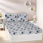 Grey Floral Printed Queen Flat Bedsheet with 2 Pillow Covers