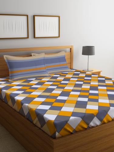 Geometric Printed Queen Flat Bedsheet with 2 Pillow Covers