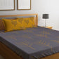 Grey & Mustard Tree Printed Queen Flat Bedsheet with 2 Pillow Covers