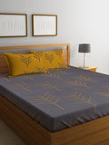 Grey & Mustard Tree Printed Queen Flat Bedsheet with 2 Pillow Covers