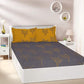 Grey & Mustard Tree Printed Queen Flat Bedsheet with 2 Pillow Covers
