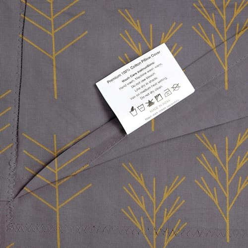Grey & Mustard Tree Printed Queen Flat Bedsheet with 2 Pillow Covers