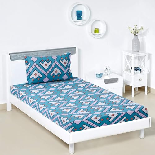 Blue Geometric Printed Single Bedsheet with 1 Pillow Cover